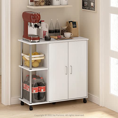 Image of Furinno Helena Multipurpose Printer Stand, Storage Cabinet /Shelves with Lockable Wheels, Stainless Steel Tubes, White Oak /Chrome