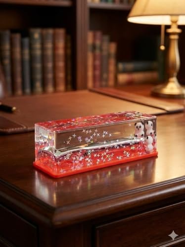 Image of Eminent Liquid Motion Toy with Panda and Snowman Figurines, Clear Acrylic with Glitter Stars, Red Base, Sensory Desk Toy (Red)