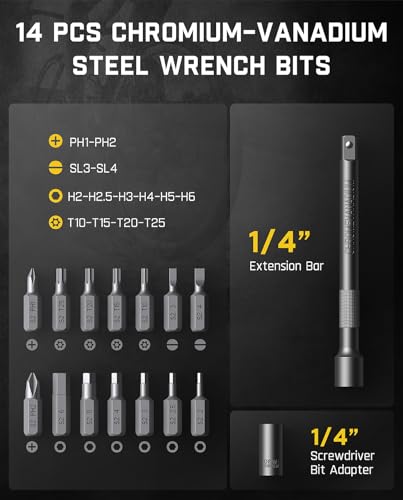 Fanttik WB10 Nova 1/4 Inch Drive Mini Bike Torque Wrench Set, 2-10 Nm, 14 Bits Dual-Direction Click Adjustable 72-Tooth Torque Wrench Set for Bicycle