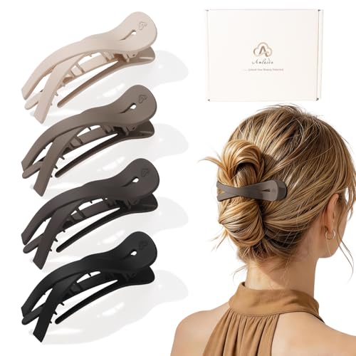 Amlaidu Flat Hair Clips for Women - Suitable for All Hair Types Thick Thin Straight Curly | Non-Slip Strong Hold Claw Clips, French Lay Down Barrettes | Beige, Light Brown, Dark Brown, Black - 4Pcs