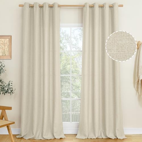 LAMIT Privacy Linen Curtains 84 inch Length 2 Panels, Grommet Thick Soft Light Filtering Curtains Living Room Window Drapes for Bedroom/Farmhouse, W52 x L84, Natural Beige