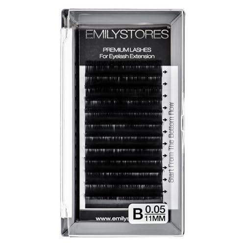 EMILYSTORES Lash Extensions 0.05mm Thickness B Curl 11mm Length Natural Looking Volume Eyelashes For Eyelash Extensions(0.05,B,11mm)