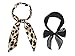 Allegra K 2Pcs Women Skinny Scarf Leopard/Solid Color Hairband Long Neckerchief Neck Scarf