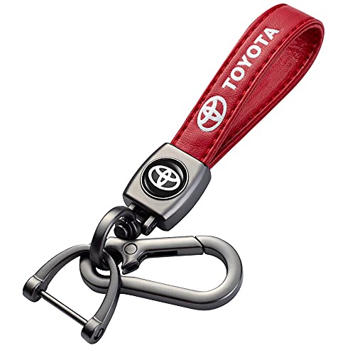 Car Logo Keychain Keyring Accessories for Toyota Hatchback, AGenuine Leather valon, Camry, Prius,Avalon Corolla RAV4 Highlander Key Chain Family Present for Man and Woman(red)