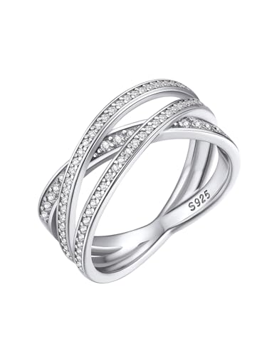 Bestyle 925 Sterling Silver Simulated Diamond CZ Criss Cross Ring for Women, Infinity Love Statement Rings CZ Eternity Engagement Wedding Band Ring for Her