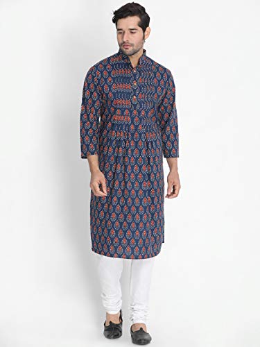 Image of VASTRAMAY Men's Navy Blue Cotton Kurta