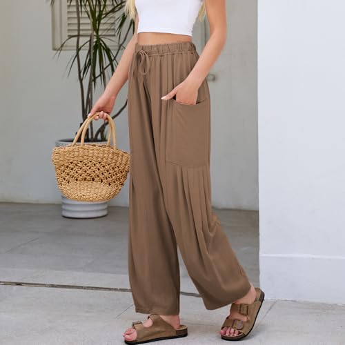 Duyang Women Linen Wide Leg Pants Casual Summer Palazzo Pants Beach Vacation Outfits Flowy Loose Trousers with Pockets3