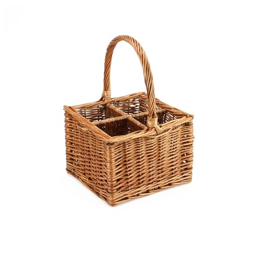 Gadsby 4 Bottle Double Steamed Wicker Bottle Carrier Picnic Bottle Basket