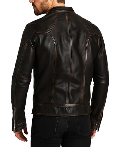 Black Leather Jacket Men - Black Real Lambskin Mens Motorcycle Jacket2