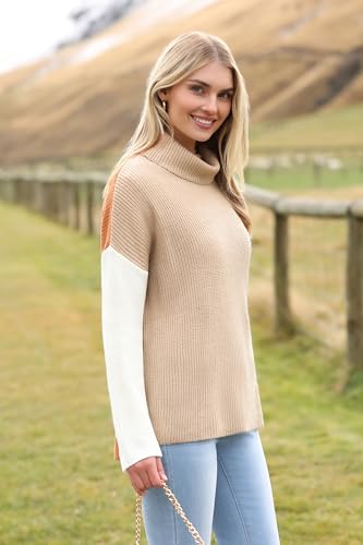 Image of Zeagoo Womens Turtleneck Sweater Fall Fashion 2025 Long Sleeve Chunky Knitted Pullover Color Block Trendy Jumper Top