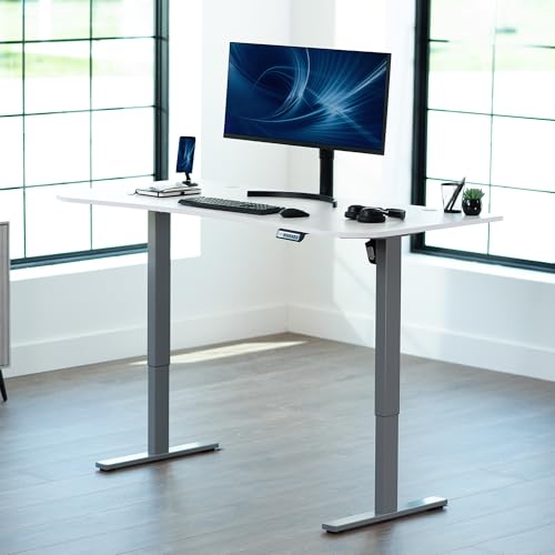 Image of VIVO Electric 63 x 32 in Standing Desk, Memory Height Adjustment, 1B Series, Holds 220 lbs, White Top Gray Frame, DESK-KIT-1G1W