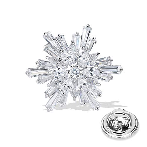 Image of Women's Cubic Zircon Snowflake Brooch Pins Elegant Clear Crystal Ice Flower Lapel Pin Breastpin