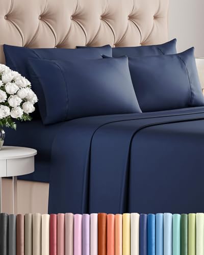 King 6 Piece Sheet Set - Comfy Breathable & Cooling - Ultra-Soft Hotel Luxury Bedding Set with 8-16 Inch Deep Pockets - 1 Flat & 1 Fitted Sheet & 4 Pillowcases - Wrinkle Free & Easy Care - Navy Blue
