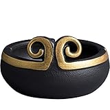 ★ Material: gres Hyy-yy El Oro del aro de gres Cenicero Hogar Grande de cerámica Negro Cenicero Inicio Accesorios Decoración