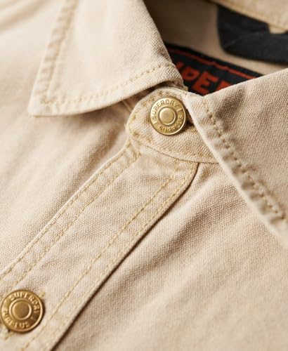 Superdry Surplus Toile Overshirt R2-L/S Shirt (M), Kaki pâle, S Homme