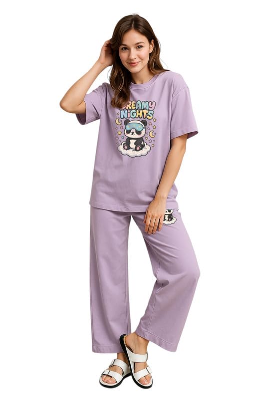 Image of My Swag Womens Cotton Night Suit | T-Shirt and Lower | Summer and Winter Sleepwear