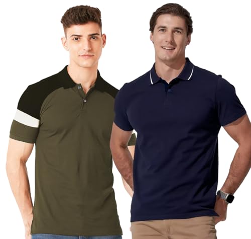Image of LEOTUDE Men's Regular Fit Round Neck Colorblock T-Shirt for Men (Pack of 2)