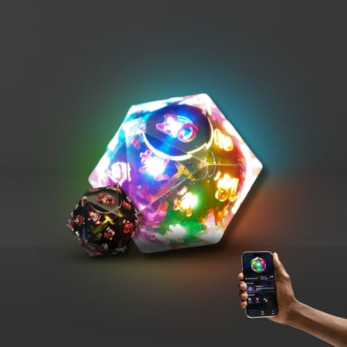 Pixels Electronic Dice - D20 (Clear) - RGB Polyhedral Dice, App-Controlled Light Patterns & Audio, Wireless Charging, Quality Resin, VTT Connectable via Bluetooth, for Role Playing Games Like DND!