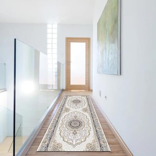 Alfombra de pasillo 70x220 cm lavable larga beige antideslizante 6