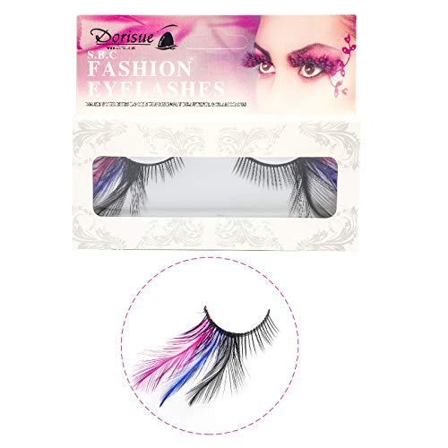Dorisue Rainbow Lashes Black Blue Purple Feather Eyelashes Costume Halloween Eyelashes Show False Eyelash Feather Lashes Feather Extensions For Women Girls At Dramatic Events #TOP5
