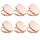 QUSTGO Compact Mirror, Pocket Travel Makeup Mirror for Purse, Metal Round Shell, 2-Sided 1X/2X Magnifying, Portable, Folding, Handheld, Rose Gold, 6 Pack