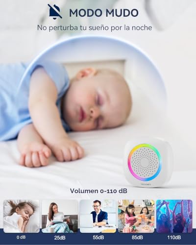 Miniatura 7 de Tecknet Timbre Inalámbrico Funciona Con Pilas, 400m Alcance Rgb Timbre Inalámbrico Exterior Impermeable Ip66, 5 Niveles De Volumen 0-110db Y 60 Melodías Para Hogar Hotel Oficina Emergencia, Etc