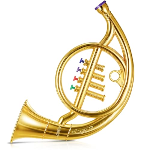 Lewtemi Gold Horn Musical Instruments Toy for Kid Toddler Fake Plastic Preschool Music Toy Gift Portable Wind Instrument Early Educational Teaching...