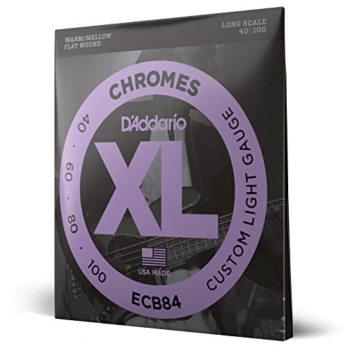 D'Addario Bass Guitar Strings, XL Chromes Flat Wound, ECB84, Custom Light Gauge 40-100, Long Scale, 5-String Set, Pack de 1