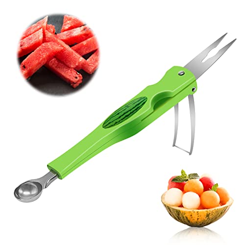 Euproce Cortador de melón 3 en 1, cortador de fruta de acero inoxidable, herramienta de cocina multifunción, cortador de bolas, cortador de sandía, juego de herramientas de frutas para cocina Cover