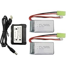 2PCS 7.4V 850mAh Lithium Battery with 2 in 1 Charger for 9300 9301E 9302E 9303E 9034E 9305E 2.4G 118 Full-Scale Remote Control Four-Wheel Drive High-Speed Off-Road RC Car Battery Spare Parts
