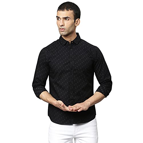 Image of Dennis Lingo Men's Dobby Print Slim Fit Cotton Casual Shirt