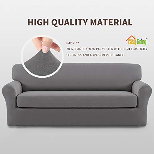 Easy-Going 2 Pieces Microfiber Stretch Sofa Slipcover – Spandex Soft Fitted Sofa Couch Cover, Washable Furniture Protector With Elastic Bottom Kids,Pet (Sofa, Light Gray) #TOP2