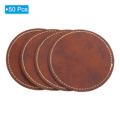 Patchs en cuir PU adhésifs ronds de 6,5cm marron rétro pour couture laser et chapeaux, x50