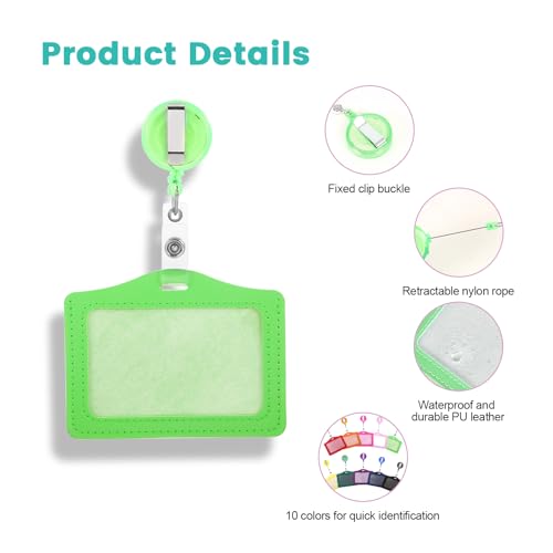 10 Stück Ausweishülle mit Band Ausweishalter Ausziehbar, Kartenhalter Ausziehbar 4.06x3.15in, Pu-Leder Hülle mit Clip für Büro Schule Klinik Busfahrkarten Schüler Schülerausweis Hülle (10 Farben)