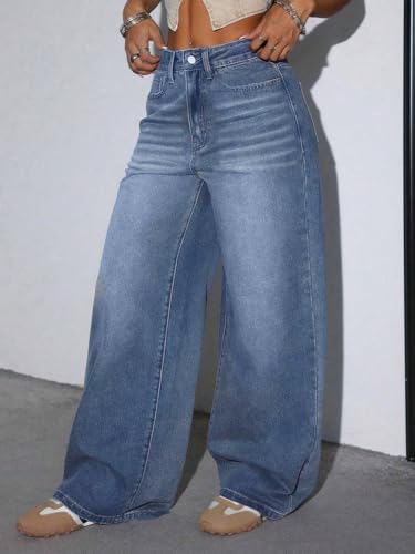 Image of Glossia Denim Baggy Jeans for Woman | Wide Leg Jeans for Women | High Waist Jean's for Woman | Loose Fit Plus Size Denim Ladies Jean's for Women(WJ-2405-$)