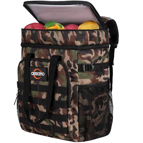 Insulated Cooler Backpack, 35 Can / 25L Large Camping Backpack for Outdoor, Beach, Picnic - Soft Lightweight Leakproof Cooler Backpack for Women and Men (Camo Green, 25L)