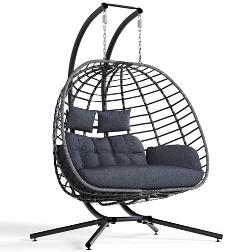 SWITTE Double Egg Swing Chair with Stand, Outdoor Patio 2
