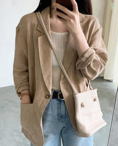 Women's Linen Blazer Jacket 2025 Lightweight Button Lapel Casual Long Sleeve Work Office Summer Jackets4