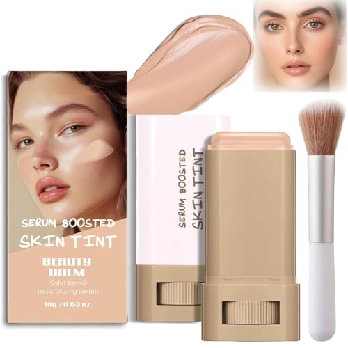 Image of Beauty Balm Serum Boosted Skin Tint & Adaptive Shade Match Foundation Stick with Brush – Hydrating Tinted Moisturizer, Portable Lightweight Korean Contour with Natural Glow Coverage (#5 Ivory)