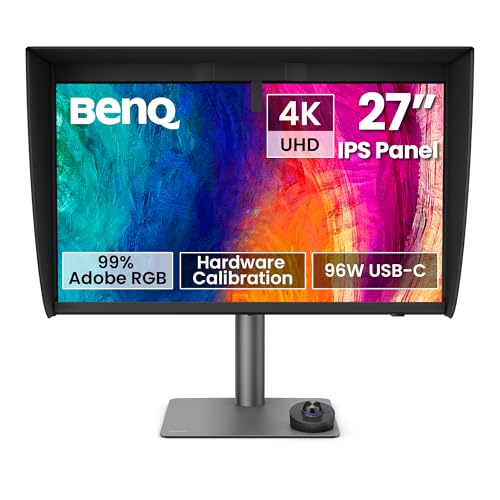 BenQ PD2770U 27” 4K Color Management Monitor, Hardware Calibration, 99% Abobe RGB/DCI-P3, 100% Rec.709, 96W USB-C, Daisy Chain, KVM, Height Adjustable, for Graphic & Video Editing Studio