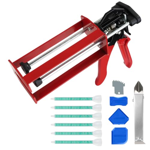 200ml Epoxy Gun Dual Component Professional Heavy-Duty Full Metal Caulking Guns For Dual Cartridges 1:1 & 2:1 Mix Epoxy Applicator For Panel Bonding Structural Repair Adhesive Sealant Red