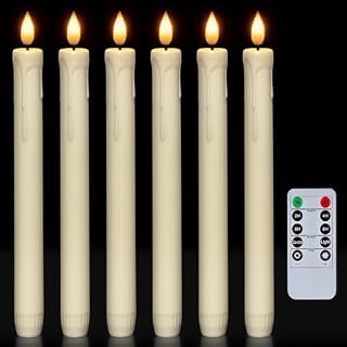 Homemory 6 Pcs LED Flameless Taper Candles with Remote, Flickering Battery Operated CandleSticks, Plastic Window Candles, 24CM for Halloween Christmas Decoration