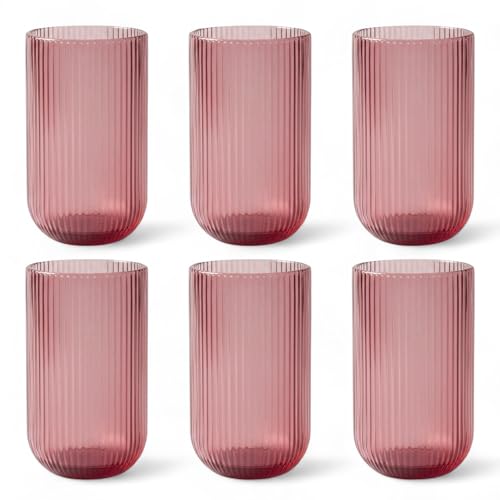 GMMH Juego de 6 copas de vino vintage de colores con relieve (línea/morado/410 ml), vasos de boda, copas de champán, jarra, cuenco de postre, copas de cristal, copas de vino, copas de agua, copas de