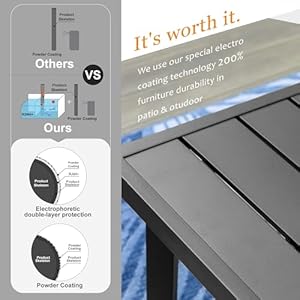 HERA'S HOUSE 83” x 39" Patio Dining Table, Outdoor Table with Umbrella Hole for 8, 8-Person Metal Steel Slat Rectangle Outdoor Table for Lawn Garden Backyard HERAS HOUSE 83 x 39 Patio Dining Table Outdoor Table with Umbrella Hole for 8 8 Person Metal Steel Slat Rectangle Outdoor Table for Lawn Garden Backyard