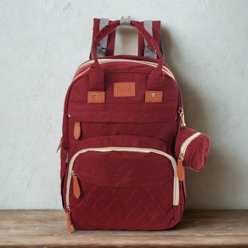Image of Diaper Bag Backpack with Built-in Changing Station,Large Capacity Waterproof Mummy Bag with Bassinet,Insulated Pockets,Laptop Compartment & Organizer for Baby Essentials Travel,Unisex-Maroon