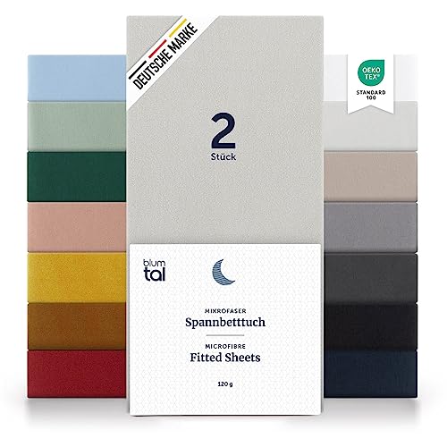 Blumtal 2er-Set Premium Mikrofaser Spannbettlaken 180x200cm - Bettlaken, Öko-Tex Zertifiziert, bis 25cm Matratzenhöhe, Moonlight Grey - Grau