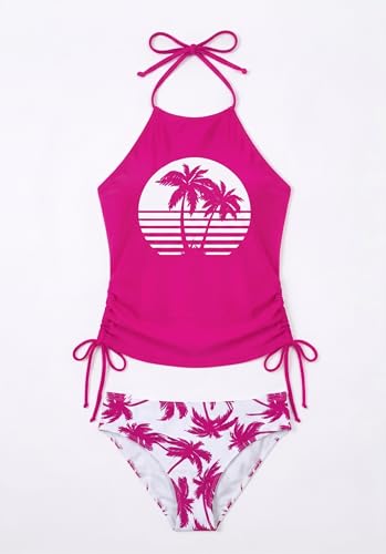 Image of Womens Two-Piece Tankini Set Cow Skull with Leopard Print Sets Swimwear Tankini Top Sets Swimwear
