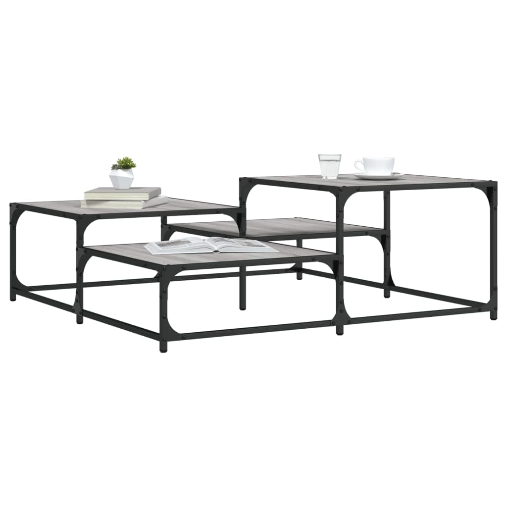 Homgoday Tavolino da caffè Sonoma grigio 107 x 107 x 40 cm, in legno ingegnerizzato, tavolino da tè per soggiorno, sala d'accoglienza degli ospiti, camera da letto e ufficio