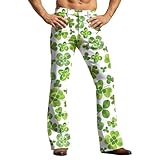 CHUNOTU - Pantalones acampanados para hombre con estampado de trébol irlandés, pantalones acampanados, vintage, elásticos, corte de bota, bolsillos, verde claro, L