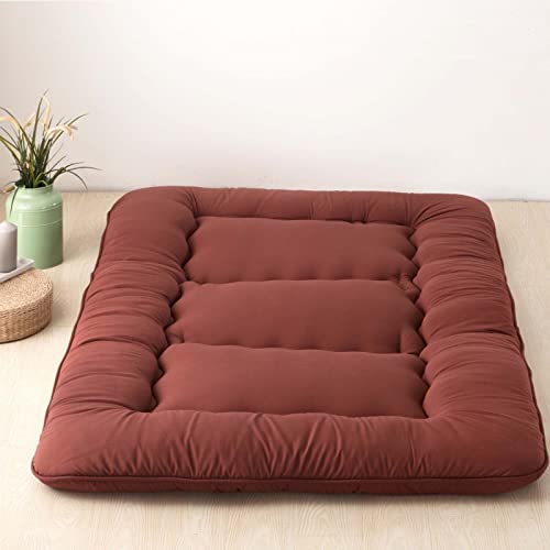 Colchón de futón japonés tradicional para dormir cómodo, plegable, diseño enrollable, tamaño doble, individual, tumbona, sofá, color marrón, 90 x 200 cm
